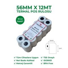 56X12 Termal Rulo Yazarkasa Pos Rulosu BPA Free TSE Belgeli