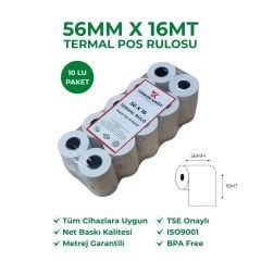 56x16 Termal Rulo Yazarkasa Pos Rulosu BPA Free TSE Belgeli