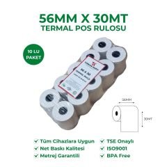 56x30 Termal Rulo Yazarkasa Pos Rulosu BPA Free TSE Belgeli