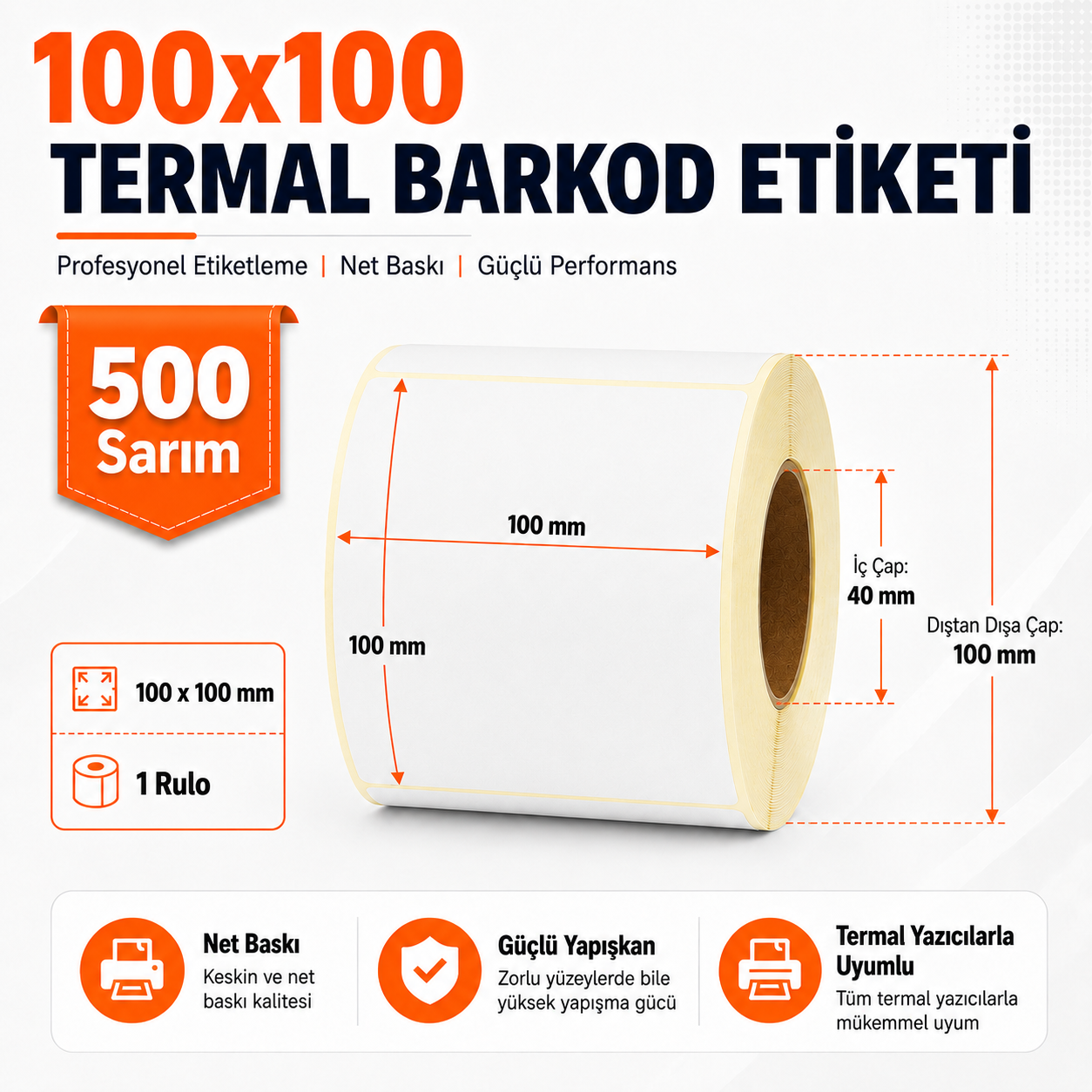 100x100 Termal Barkod Etiketi 500 Sarım