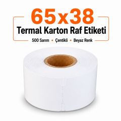 65x38 Termal Karton Raf Etiketi 500 Sarım Çentikli