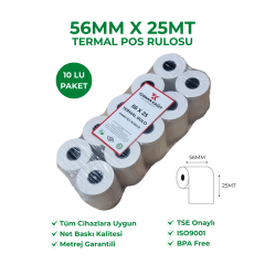 56x25 Termal Rulo Yazarkasa POS Rulosu 480 Adet 1 Koli