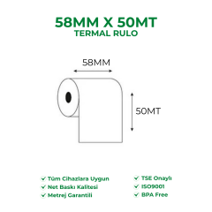 58x50 Termal Rulo Akaryakıt Pompa Rulosu 210 Adet 1 Koli