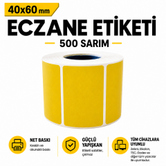 40x60 Sarı Termal Eczane İlaç Tarif Etiketi 500 Sarım 100 Adet 1 Koli