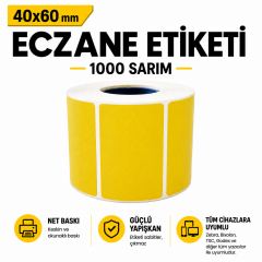 40x60 Sarı Termal Eczane İlaç Tarif Etiketi 1000 Sarım 50 Adet 1 Koli
