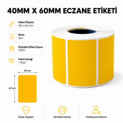 40x60 Sarı Termal Eczane İlaç Tarif Etiketi 1000 Sarım 50 Adet 1 Koli