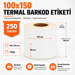 100x150 Termal Barkod Etiketi 250 Sarım 60 Adet 1 Koli