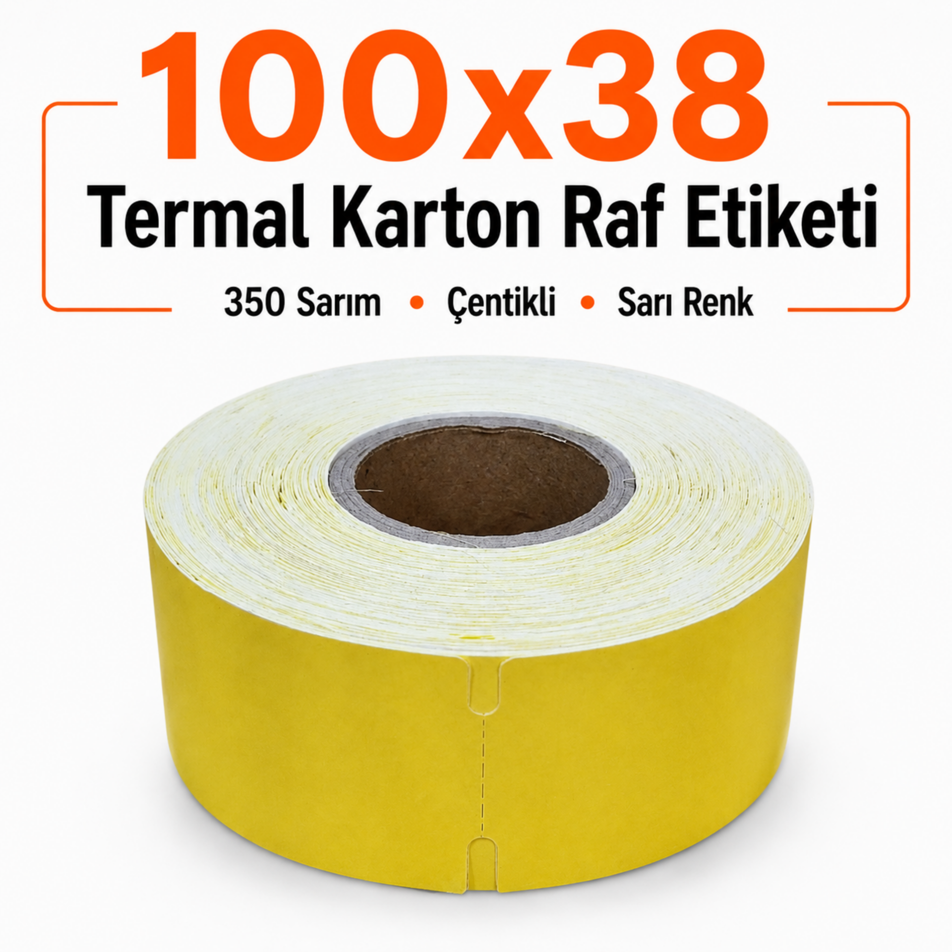 100x38 Sarı Termal Karton Raf Etiketi 350 Sarım Çentikli