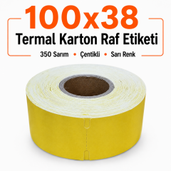 100x38 Sarı Termal Karton Raf Etiketi 350 Sarım Çentikli