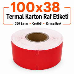100x38 Kırmızı Termal Karton Raf Etiketi 350 Sarım Çentikli