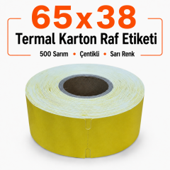 65x38 Sarı Termal Karton Raf Etiketi 500 Sarım Çentikli