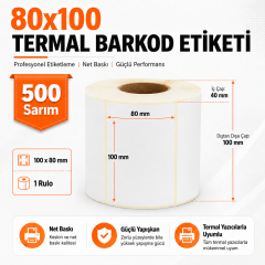 80x100 Termal Barkod Etiketi 500 Sarım 64 Adet 1 Koli